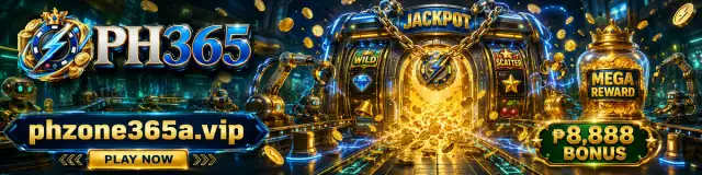 PH365 Slots banner with electric-blue and gold reel imagery